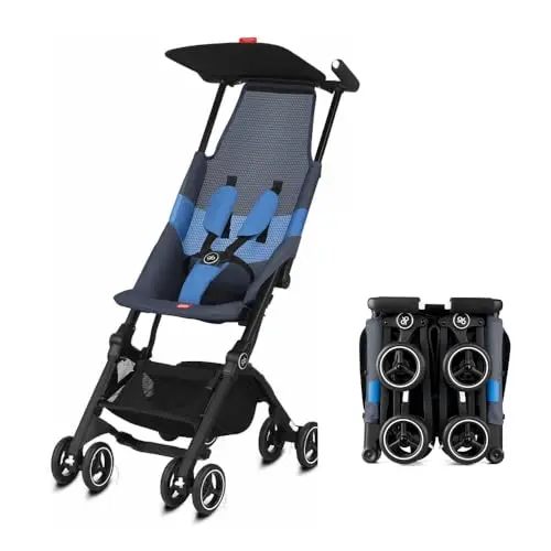 GB Pockit Air All Terrain stroller folded into an ultra-compact size for airplane overhead bins.