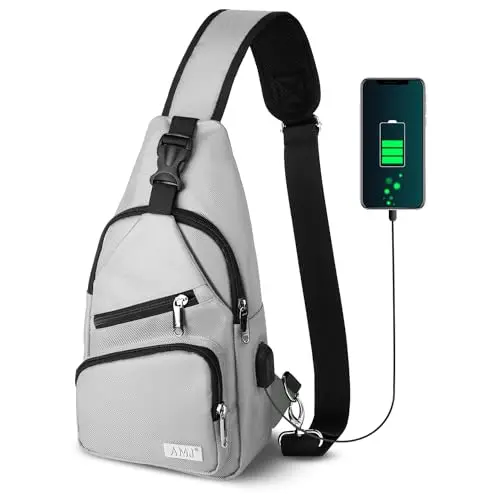 AMJ casual nylon sling backpack in gray