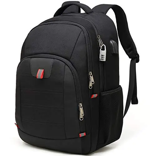Della Gao black anti-theft laptop backpack with USB port and multiple compartments