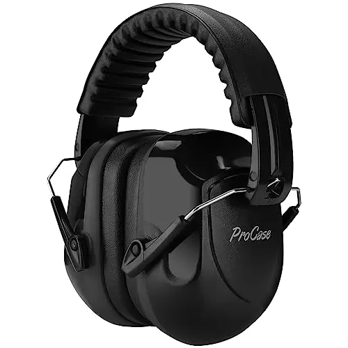 ProCase NRR 28dB noise reduction ear muffs for shooting or studying, in black