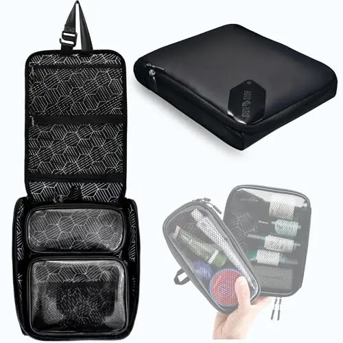 Slim Side by Side toiletry bag with detachable cubes laid out flat