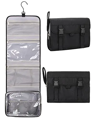 RELAVEL black hanging toiletry bag hanging on a door hook