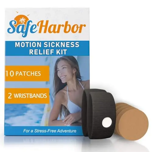 SafeHarbor motion sickness kit with wristbands and ginger relief patches
