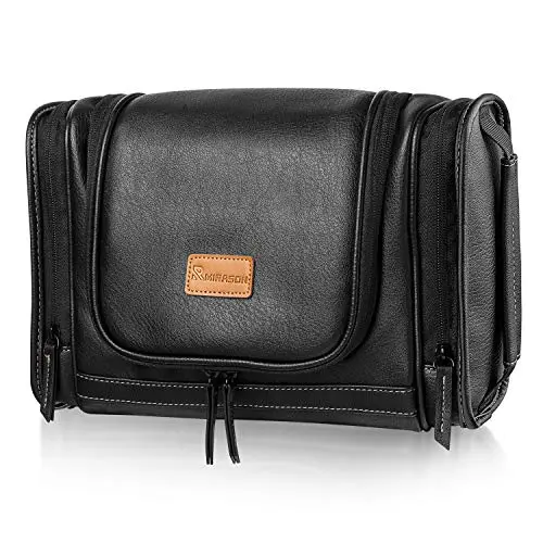 MIRASON leather-look toiletry bag standing upright on a counter