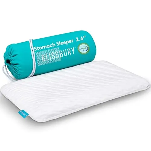 BLISSBURY 2.6-inch white memory foam stomach sleeping pillow