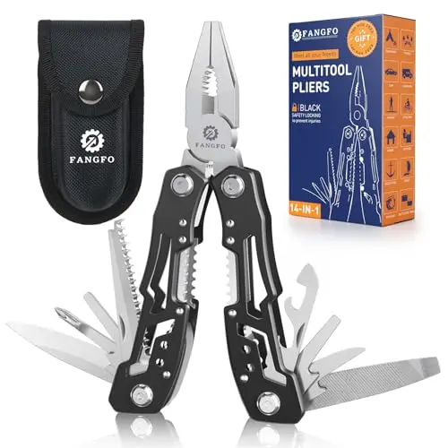 Fangfo black stainless steel locking multitool with nylon sheath