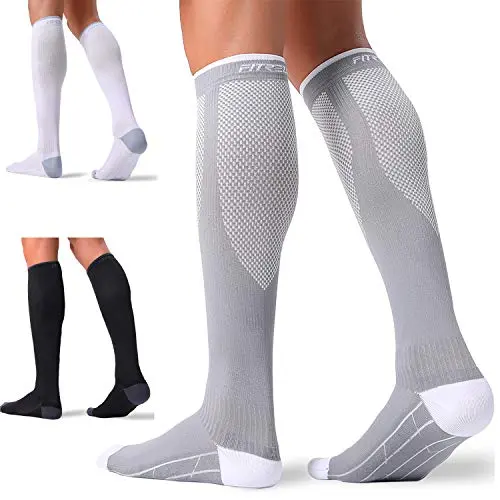 FITRELL 20-30 mmHg compression socks for women and men in black, white, and grey