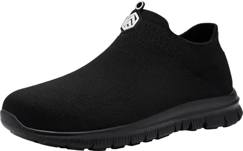 LARNMERN Steel Toe Shoes Slip On Work Boots in Black