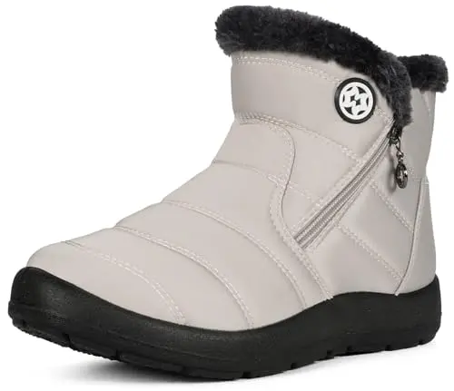 EAGSOUNI women's beige ankle snow boots with fur lining and zip closure