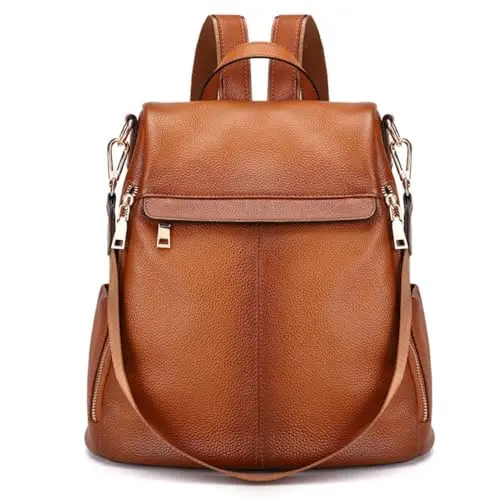 Kattee genuine leather anti-theft backpack with satin lining