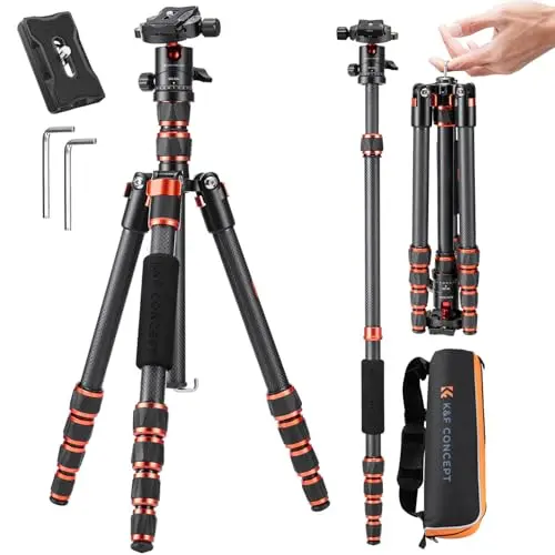 K&F CONCEPT carbon fiber travel tripod with detachable monopod
