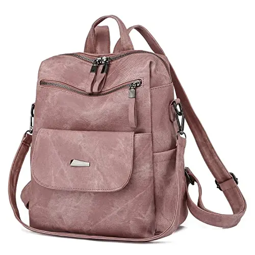 ROOSALANCE Women's Leather Backpack Purse in Pink