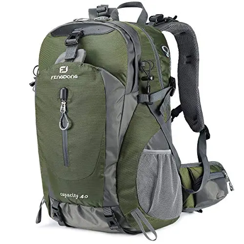 FENGDONG 40L Waterproof Hiking Backpack with Ventilated Mesh Padding