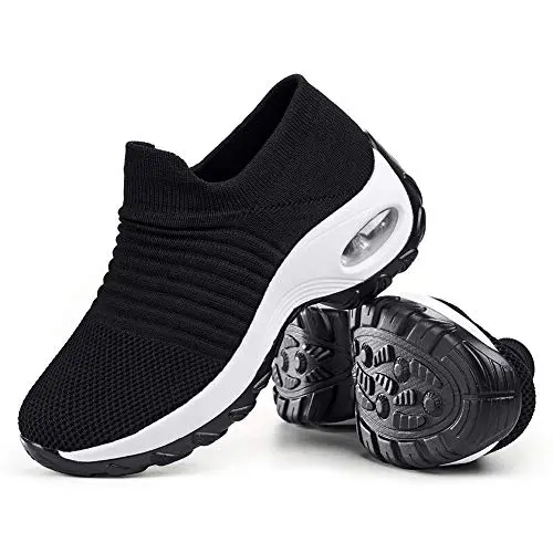 RAY women's mesh slip-on sock sneakers in black and white