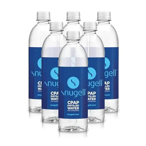 Snugell 6-pack of travel-sized distilled water bottles for CPAP machines.