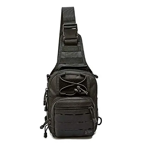 WOLF TACTICAL black compact sling bag with laser-cut MOLLE