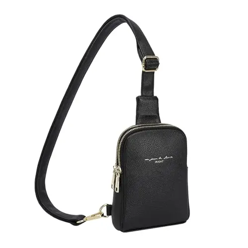 INICAT Black vegan leather anti-theft crossbody sling bag