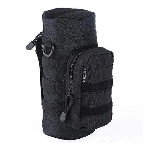 KWNRAOR tactical molle water bottle holder with a front accessory pouch, in black.