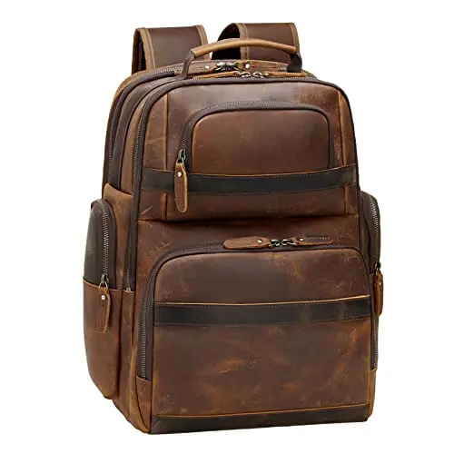 TIDING vintage full-grain leather laptop backpack
