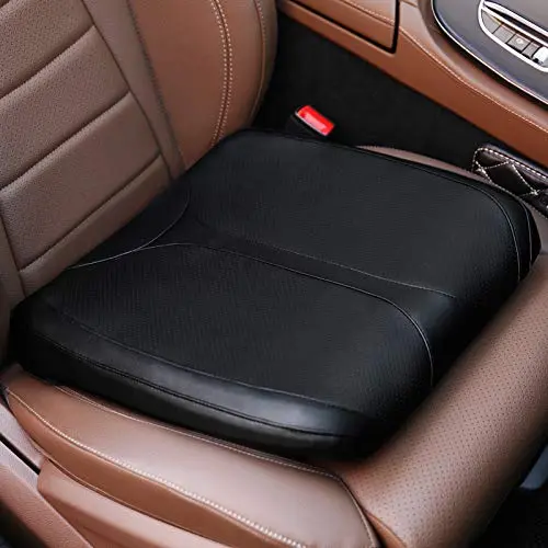 QYILAY black leather memory foam car seat cushion for height on a driver's seat