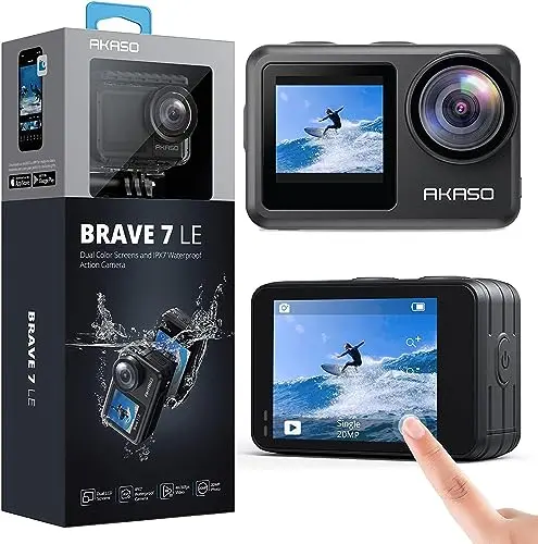 AKASO Brave 7 LE action camera with front and rear screens