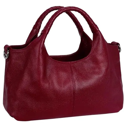 Iswee women's genuine leather satchel shoulder bag in wine color