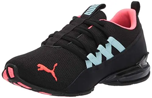 PUMA Women's Riaze Prowl Cross Trainer shoe in black, pink, and aqua