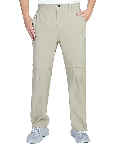 Outdoor Ventures men's convertible hiking pants showing zip-off leg feature