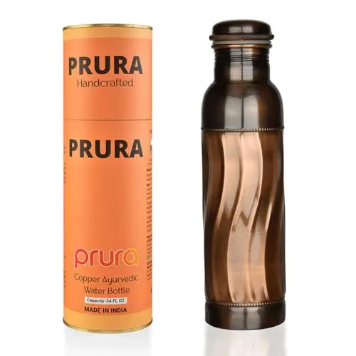 PRURA black wave design copper water bottle with lacquered finish