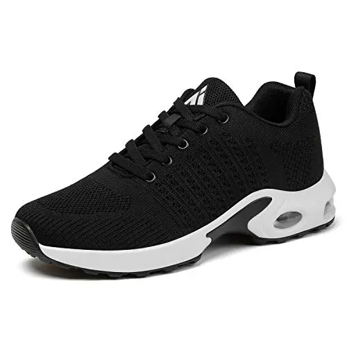 Mishansha women's black knitted running shoe with air cushion sole
