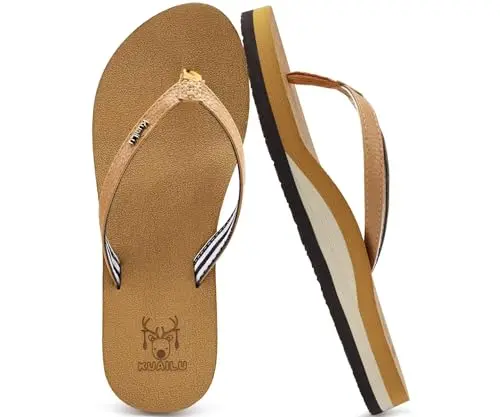 KuaiLu women's arch support flip flops with yoga mat footbed in khaki