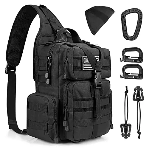 G4Free large black tactical sling backpack with multiple pockets