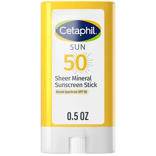 Cetaphil Sheer Mineral Sunscreen Stick on a bathroom counter