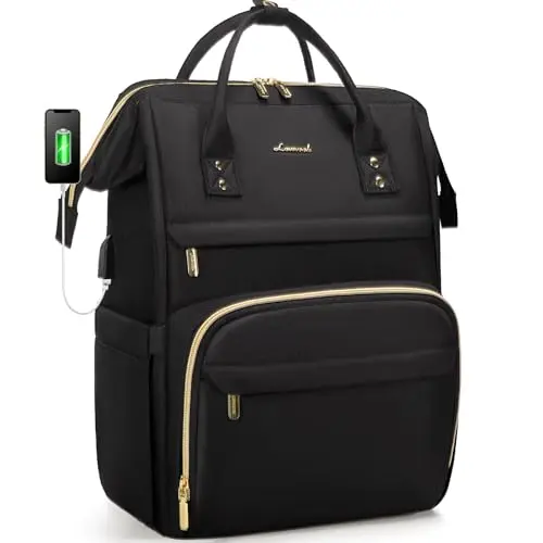 LOVEVOOK black waterproof laptop backpack for women with USB port