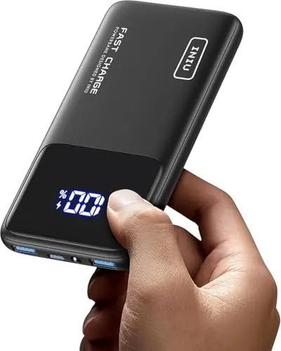INIU slim power bank with a pop-out phone stand