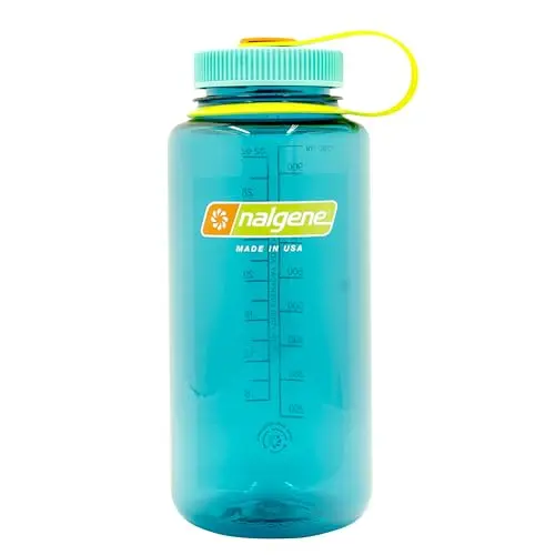 Nalgene Sustain wide-mouth plastic water bottle in Cerulean blue.