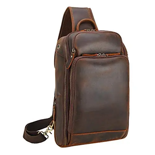 Polare handcrafted full grain leather sling bag for men with laptop sleeve