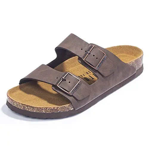 FITORY men's slide sandals with adjustable buckle straps and a cork footbed