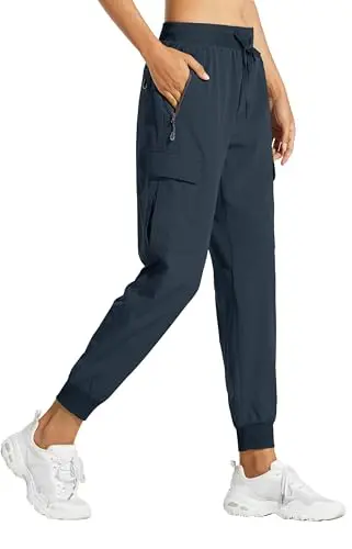 LIBIN women's navy cargo jogger pants with five pockets for hiking and lounge wear