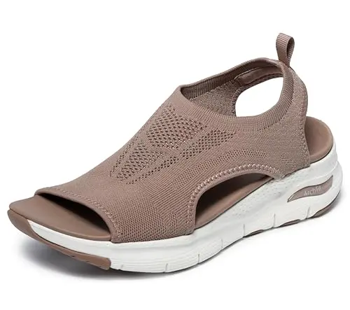 Skechers Women's Arch Fit Knit Slip-On Sandals in Mocha