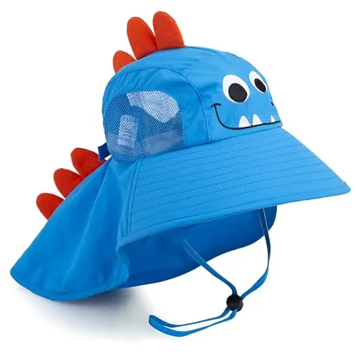 Affordable kids sun hat with wide brim, mesh sides, and cute animal print