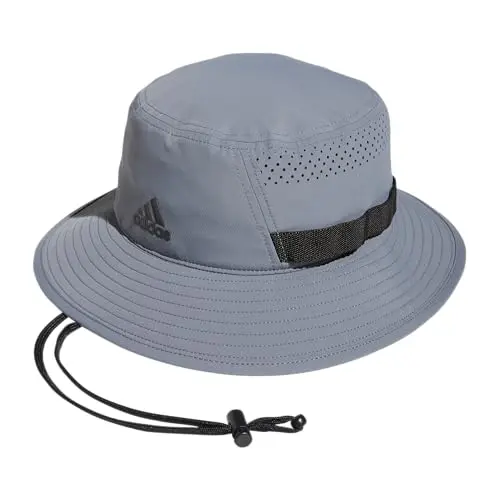 Adidas Victory bucket hat in black, showing perforated panels and athletic design