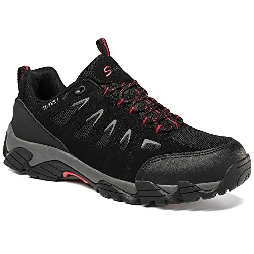 SHULOOK Men's Waterproof Hiking Shoes in black and red