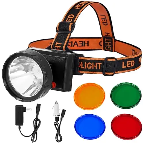 GearOZ hunting headlamp with multiple colored optical filters laid out