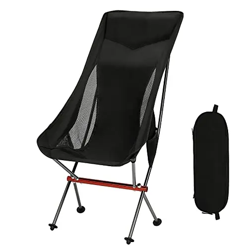 SHALLWE lightweight black folding camping chair with aluminum frame and carry bag