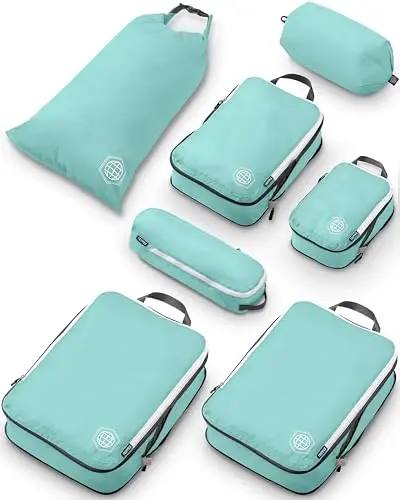 TRIPPED Travel Gear 7-Piece Large Compression Packing Cube Set in Dusty Teal