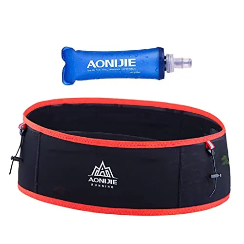 AONIJIE slim running belt with a soft 250ml water flask and multiple pockets