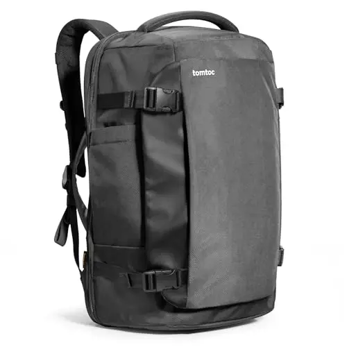 tomtoc 40L sleek travel backpack made from recycled materials