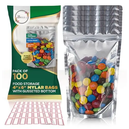 BELLE KR 4x6 clear mylar bags with see-through window for freeze dried food storage