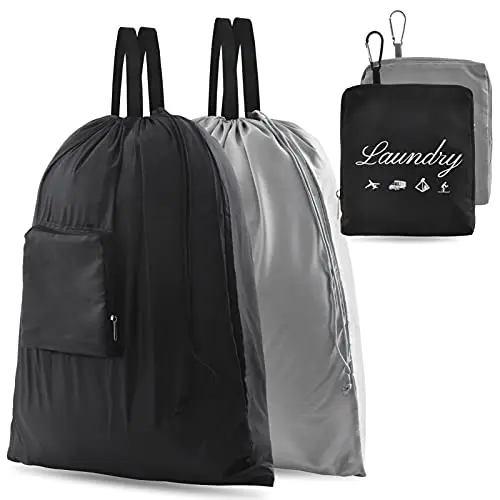 JHX black and grey travel laundry bags with handles and carabiner clip